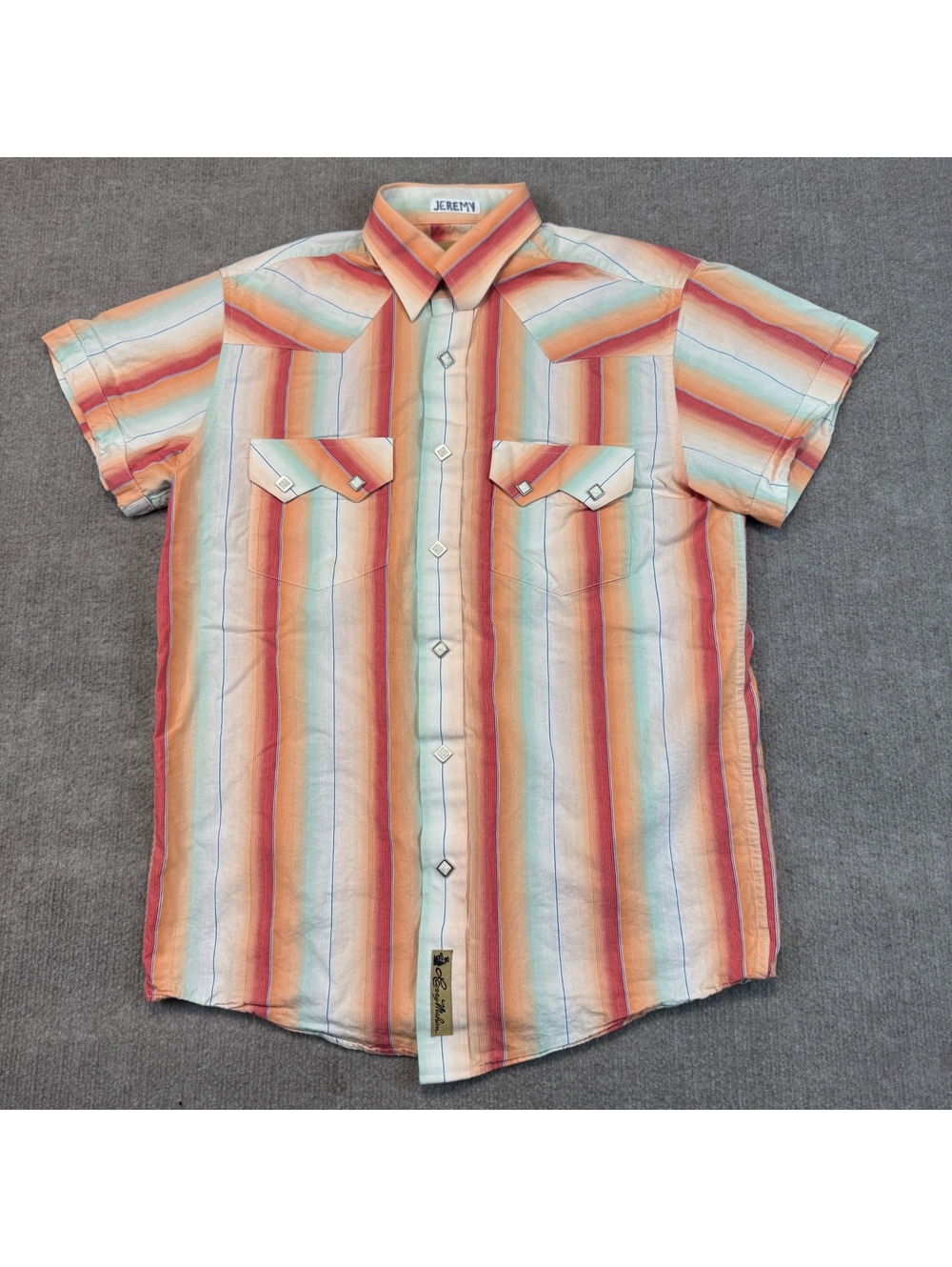 Larry Mahan Shirt Mens Small Western Cowboy Rodeo Pearl Snap Stripe Short Sleeve